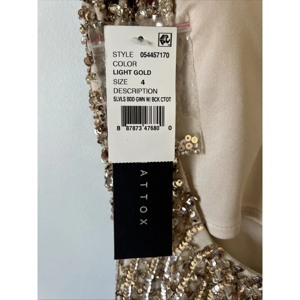 Aidan Mattox Womens Gold Sequined Gown with Godets Dress Size 4  Formal. NWT